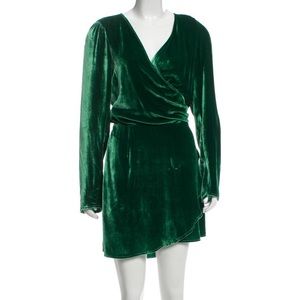 Reformation emerald green velvet mini rap dress